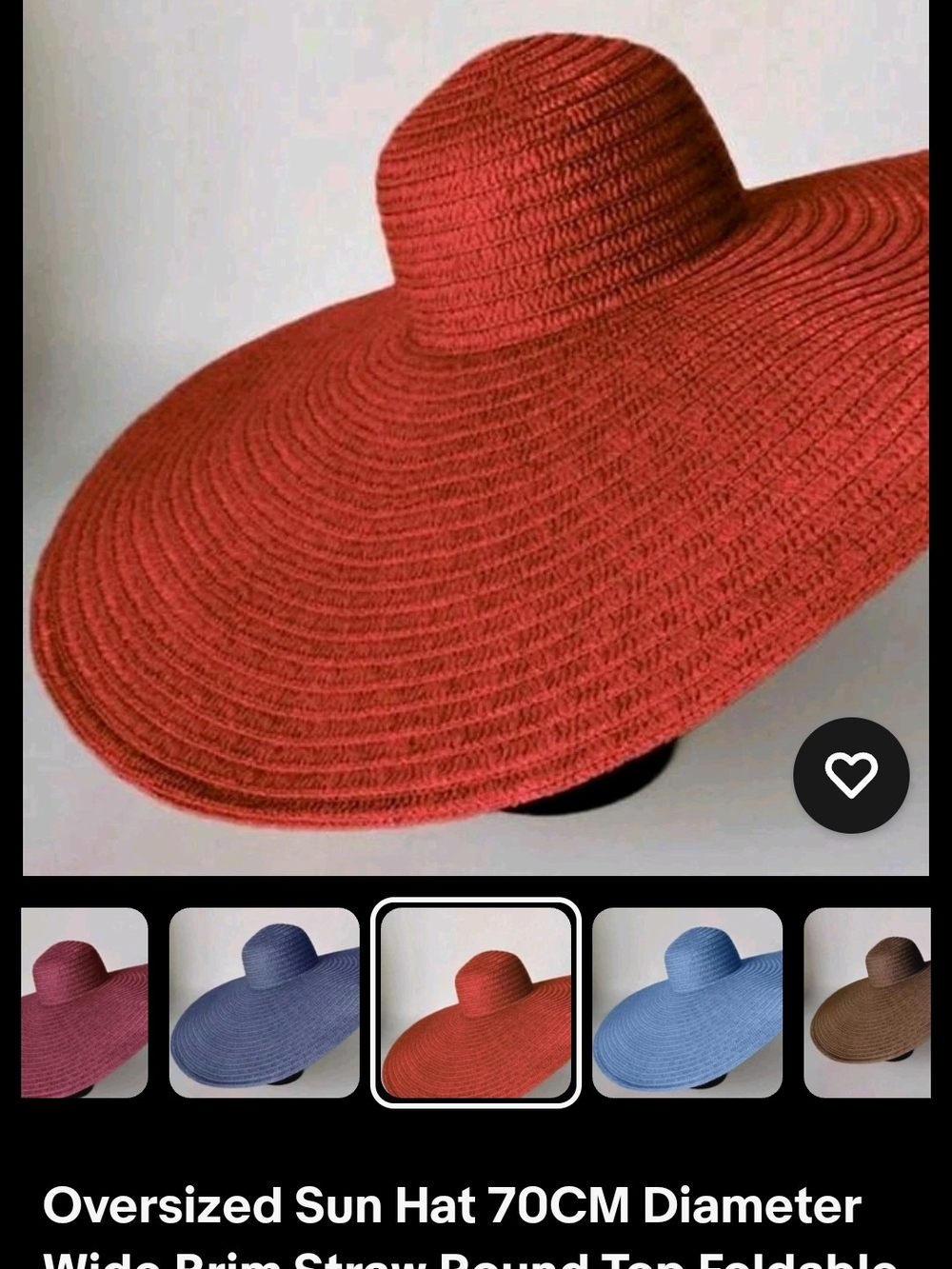 Wide Brim Straw Sun Hat - Red 70CM